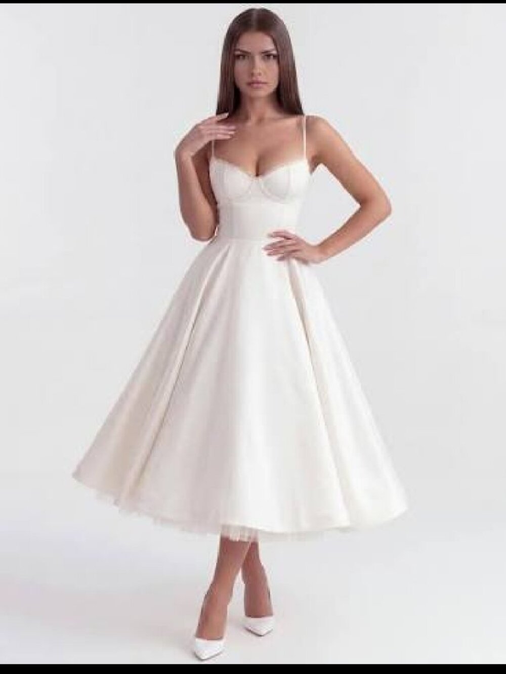 Almond Muse White Selene Midi Dress Sz S